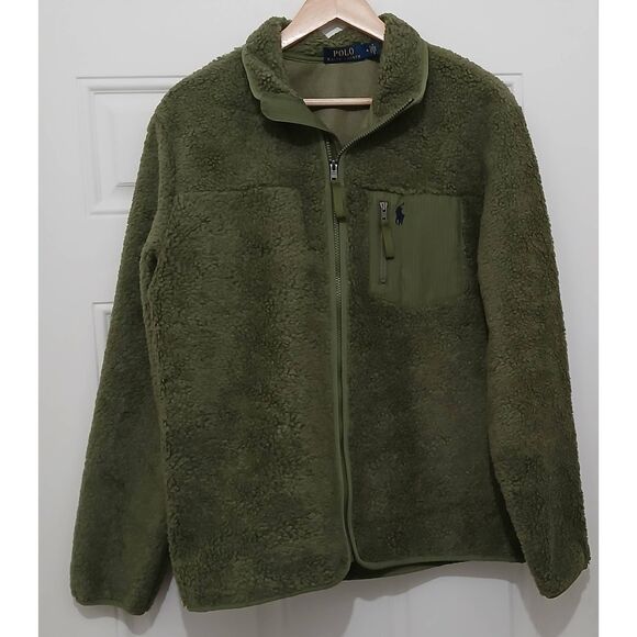 Polo ralph lauren mens medium full zip sage green fleece jacket